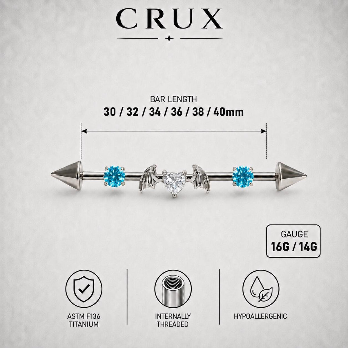 Devil Heart Crystal industrial barbell detail 8