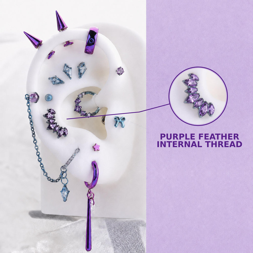 PURPLE FEATHER Rarity Ear Stack in ASTM F136 Titanium