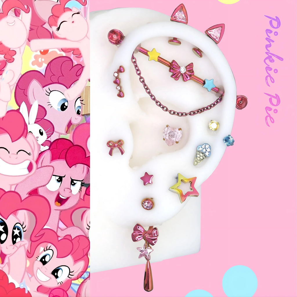 Full Set (All 11Pcs) Pinkie Pie Ear Stack in ASTM F136 Titanium