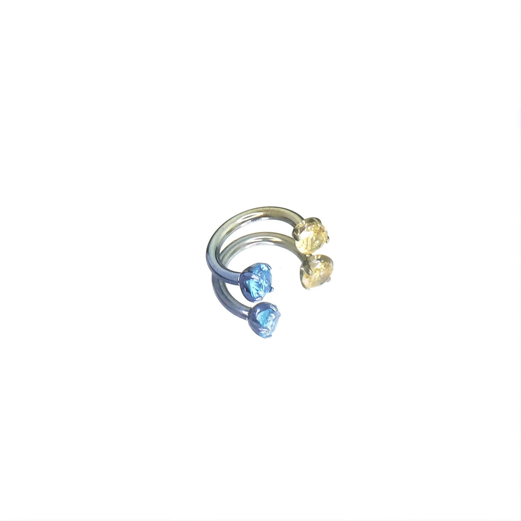 Blue & Yellow Hoop Pinkie Pie Ear Stack in ASTM F136 Titanium