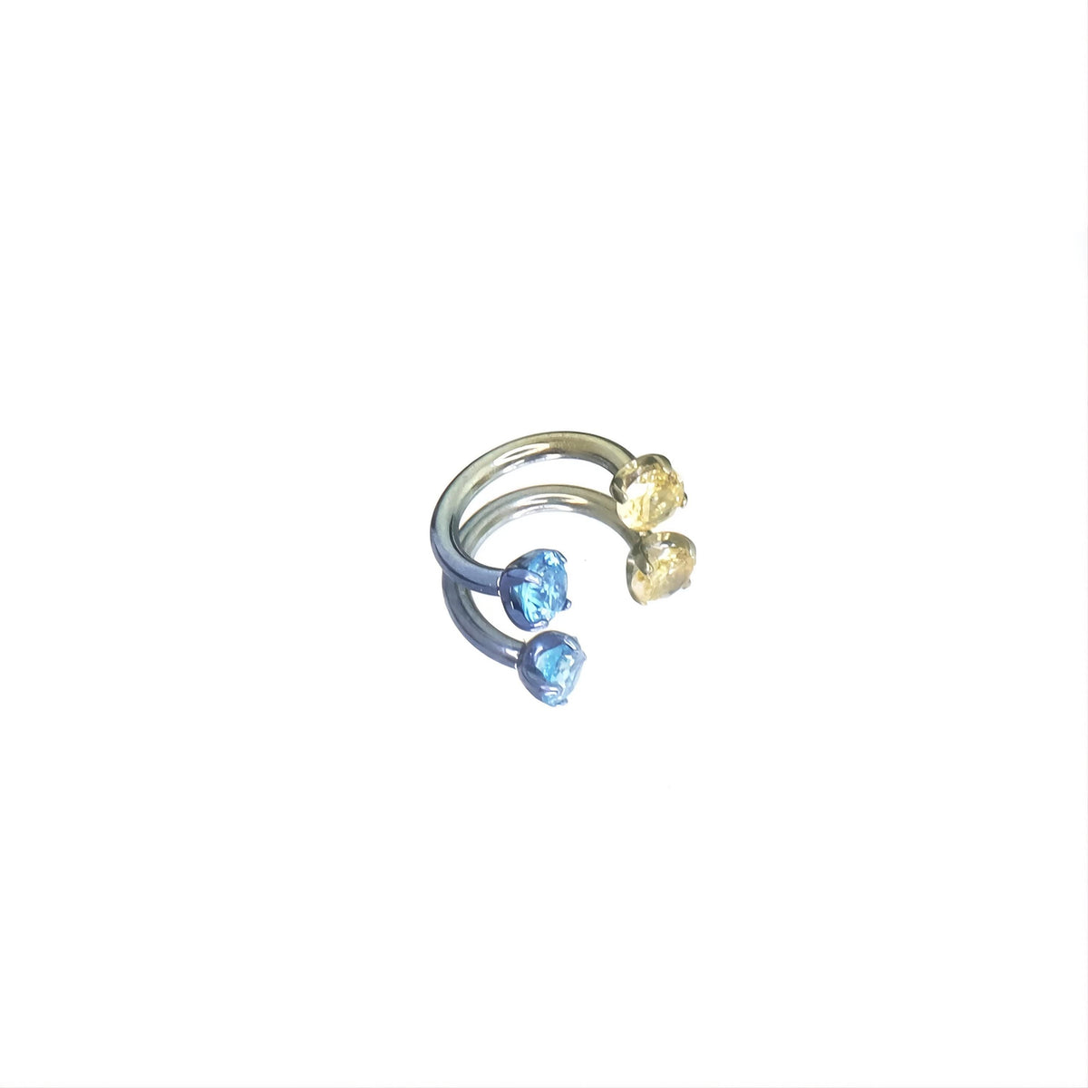 Blue & Yellow Hoop Pinkie Pie Ear Stack in ASTM F136 Titanium