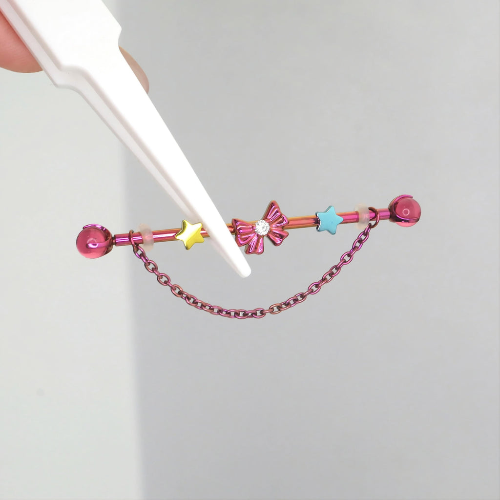 Industrial Bar Pinkie Pie Ear Stack in ASTM F136 Titanium