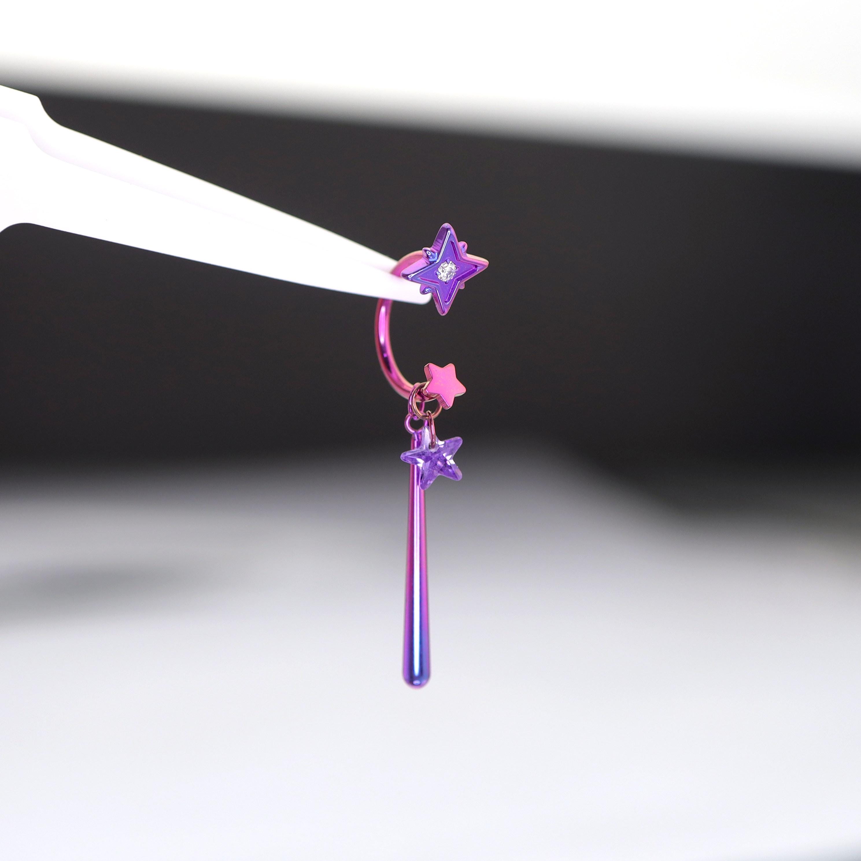 Purple Star Dangling Twilight Sparkle Ear Stack in ASTM F136 Titanium