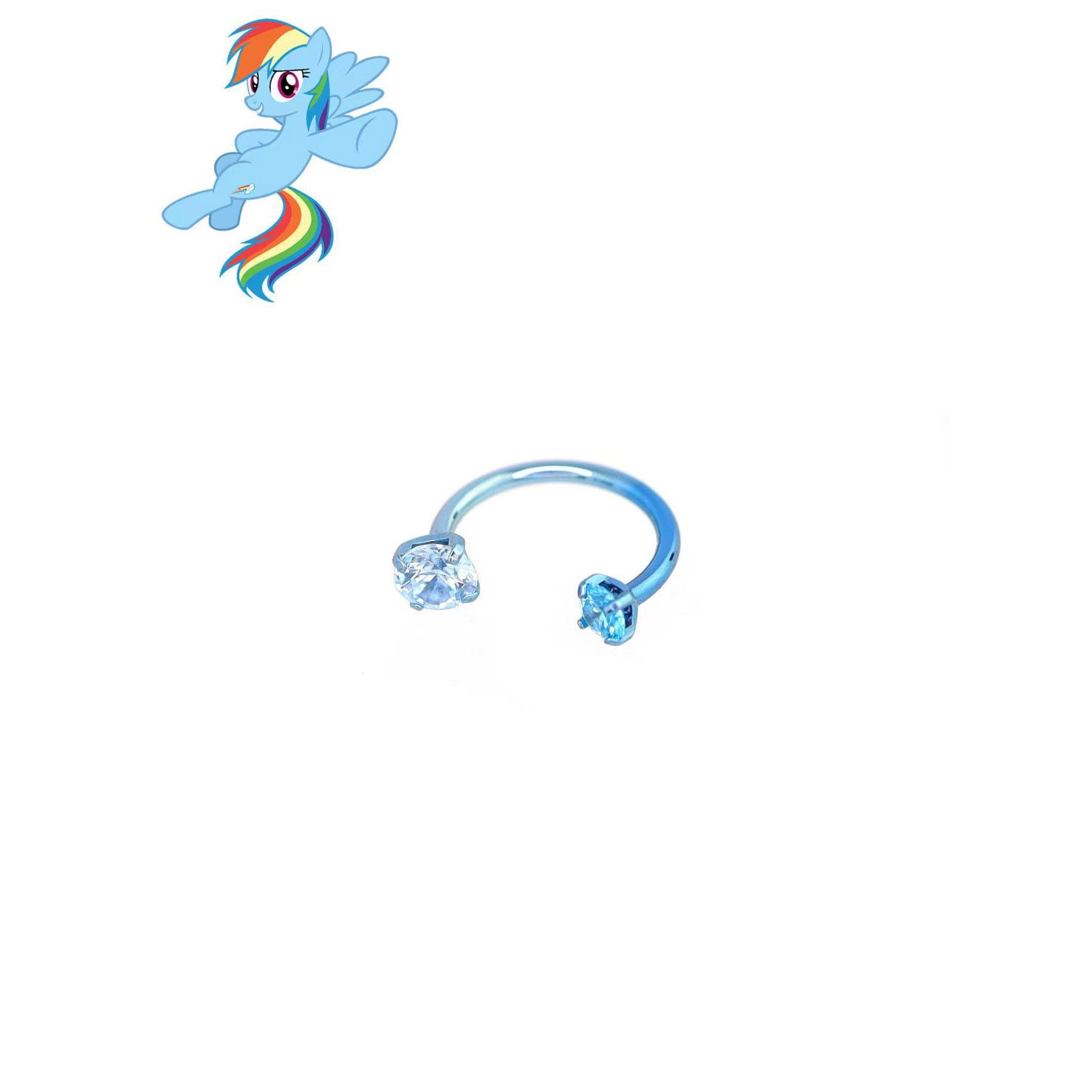 Rainbow Dash Pastel Crystal Horseshoe in ASTM F136 Titanium
