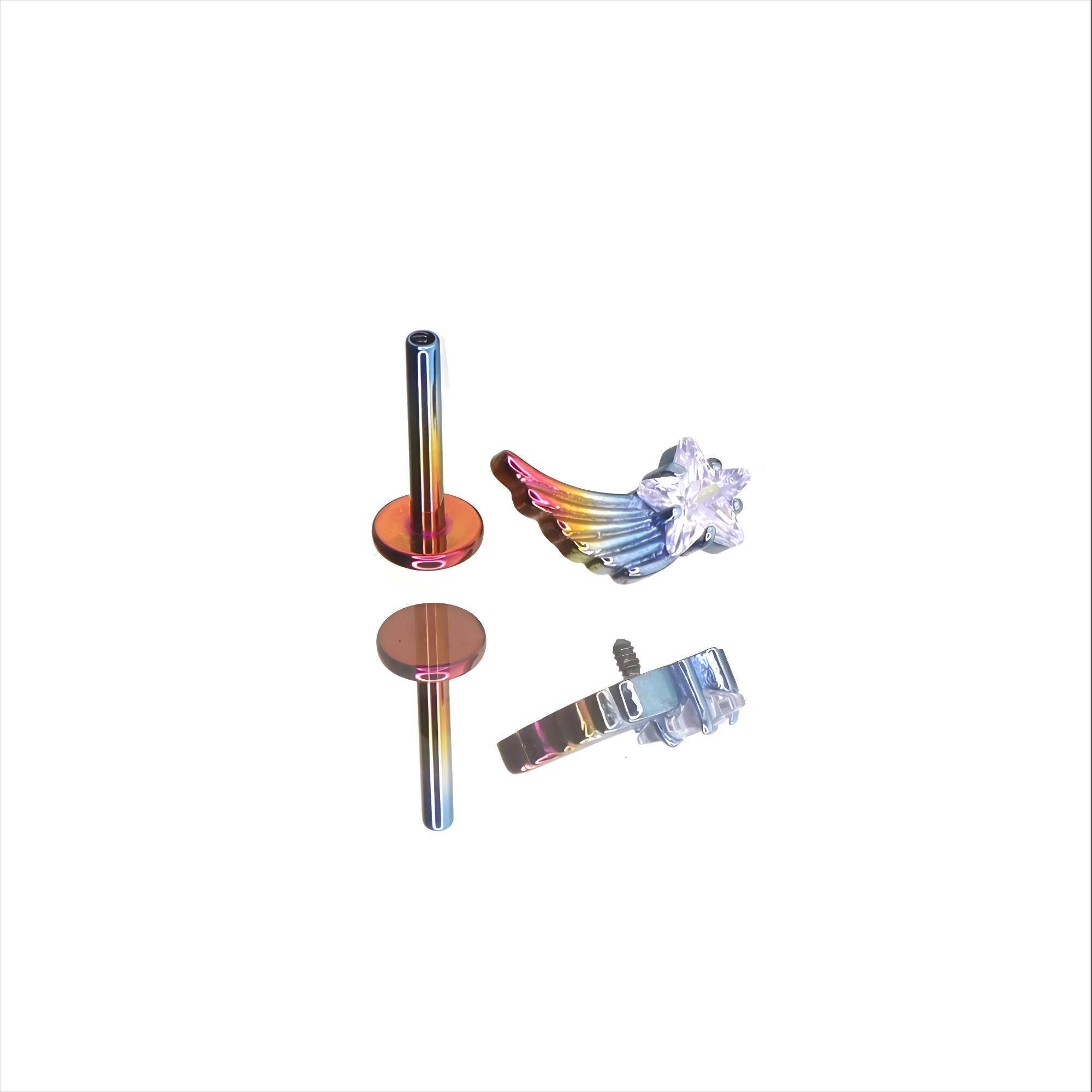 Rainbow Wing Star Barbell close-up of decorative ends