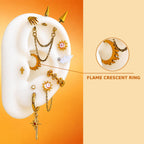 5.Flame Crescent Celestia Daybreaker Ear Stack in ASTM F136 Titanium