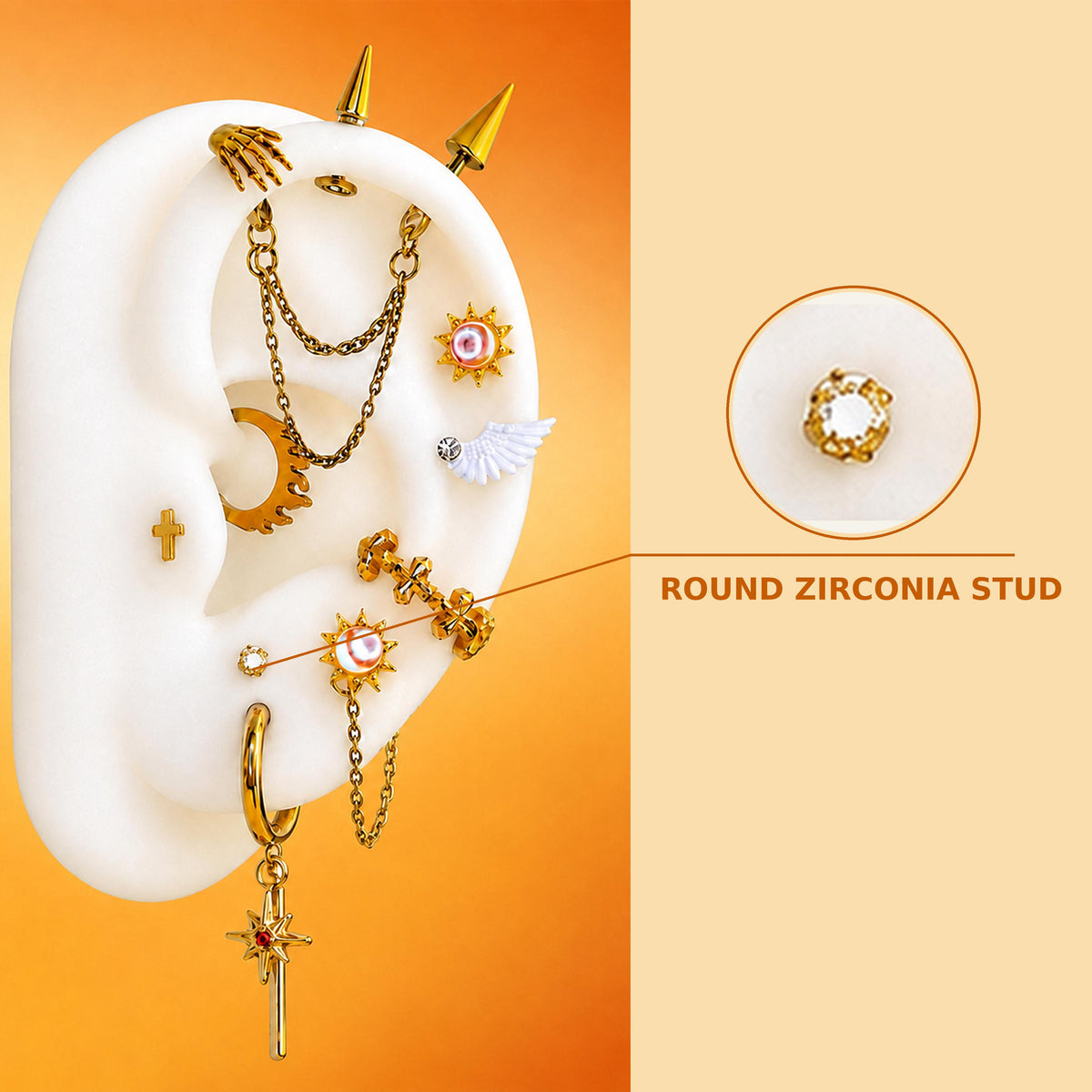 10.Round Zirconia Celestia Daybreaker Ear Stack in ASTM F136 Titanium
