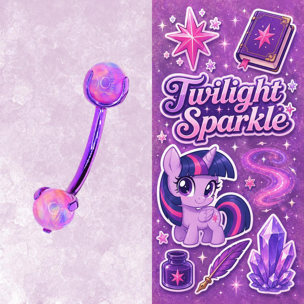 Twilight Sparkle Character Opal Curved Barbell in ASTM F136 Titanium