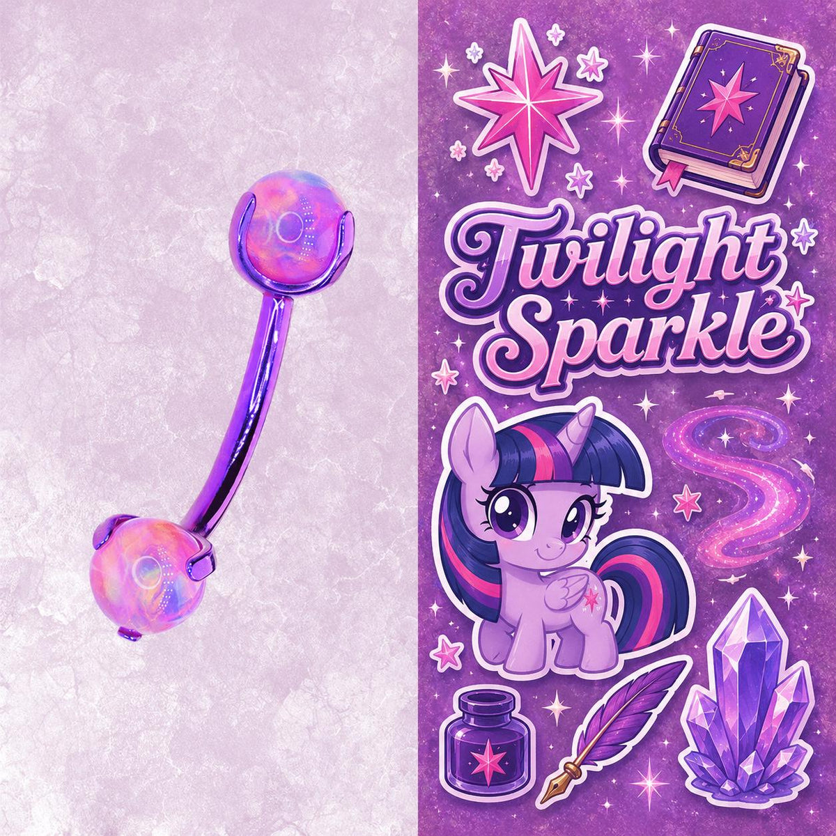 Twilight Sparkle Character Opal Curved Barbell in ASTM F136 Titanium