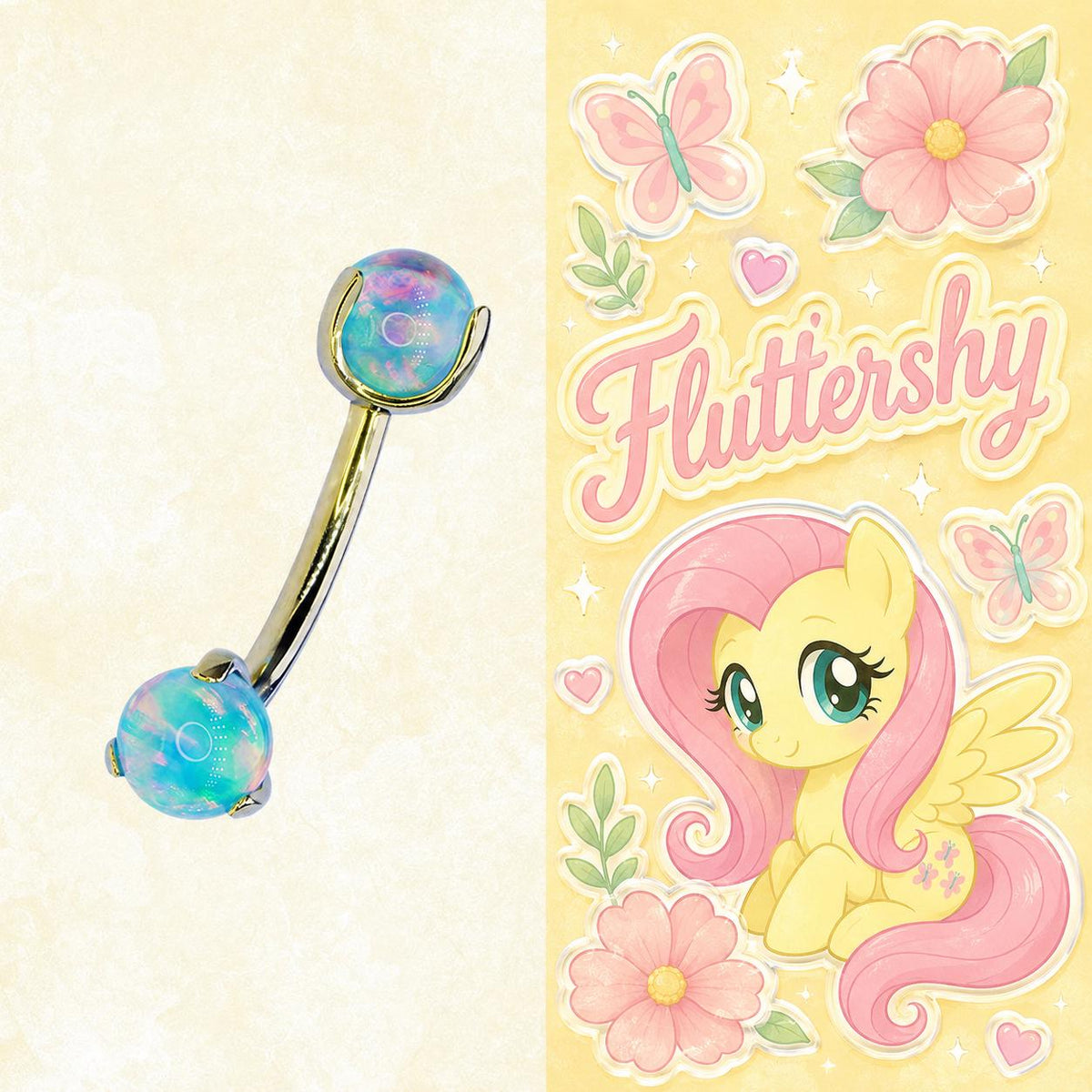 Fluttershy Character Opal Curved Barbell in ASTM F136 Titanium
