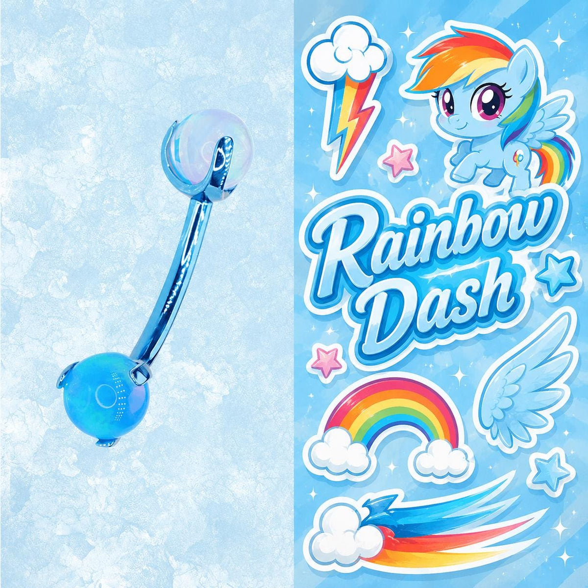 Rainbow Dash Character Opal Curved Barbell in ASTM F136 Titanium