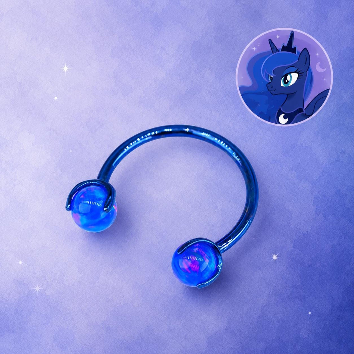 Princess Luna Character Opal Horseshoe in ASTM F136 Titanium
