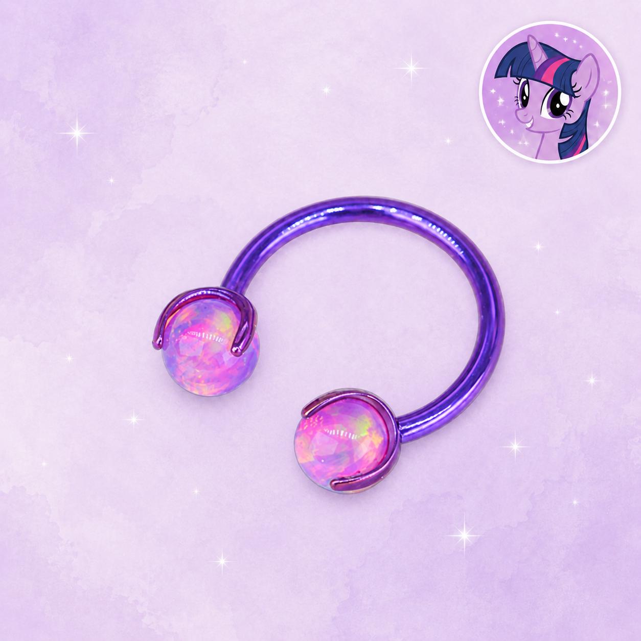 Twilight Sparkle Character Opal Horseshoe in ASTM F136 Titanium