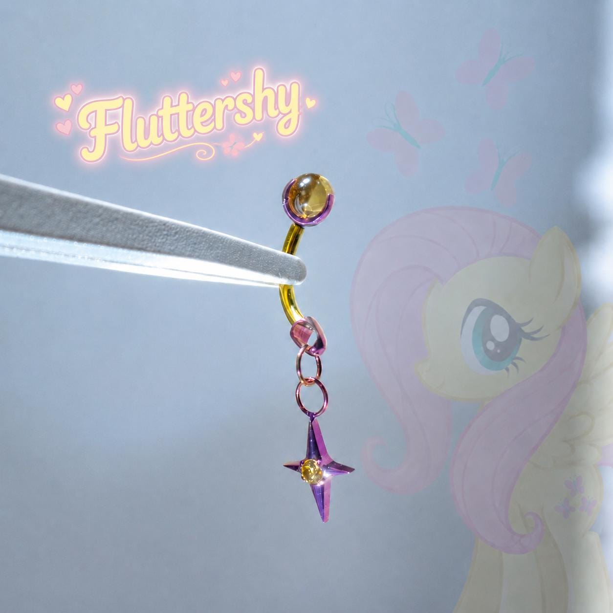 Fluttershy Stacked Star Curved Barbell in ASTM F136 Titanium
