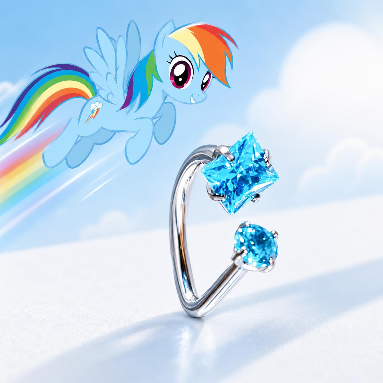 Rainbow Dash Gem Gem & Star D-Ring in ASTM F136 Titanium