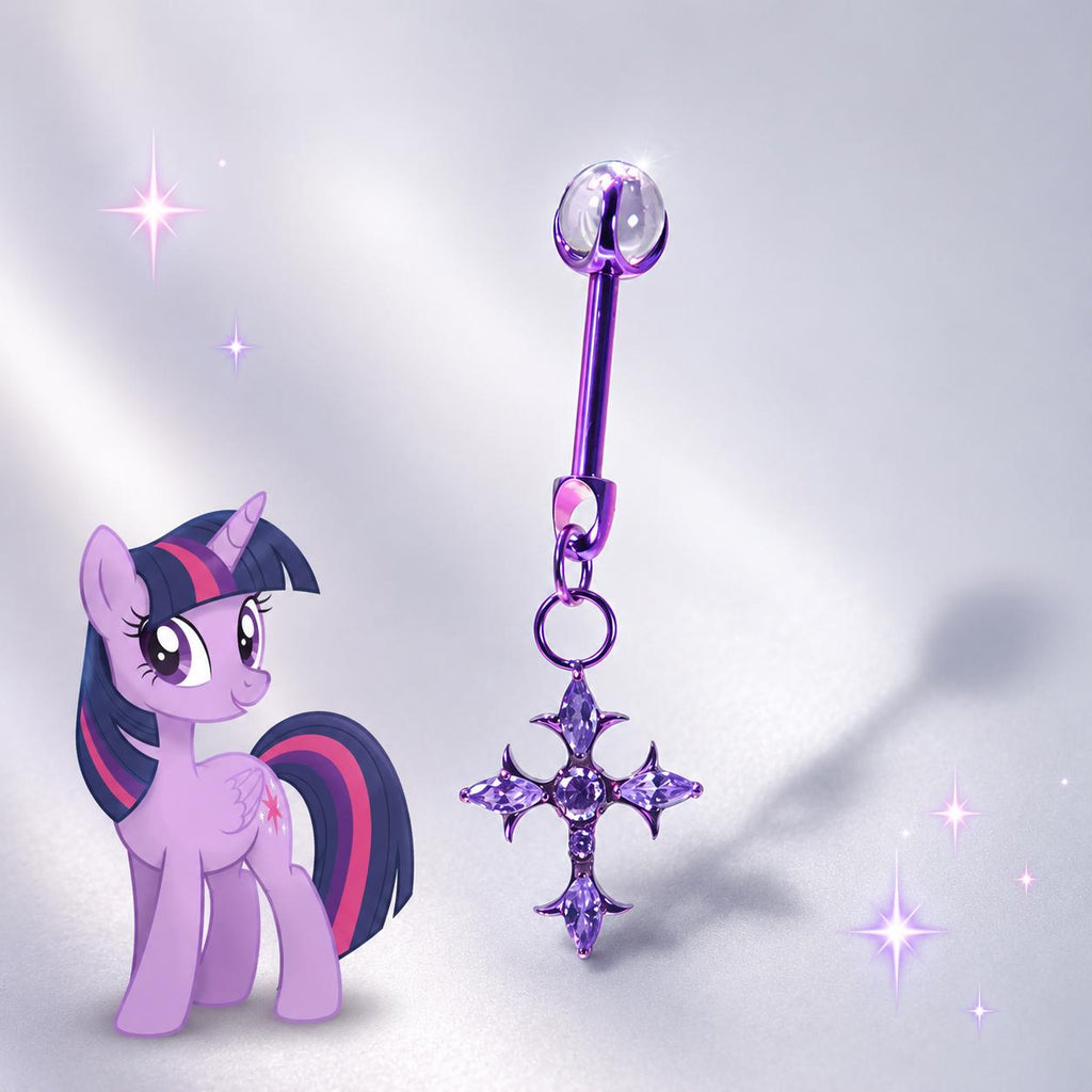 Twilight Sparkle Cross Star Straight Barbell in ASTM F136 Titanium