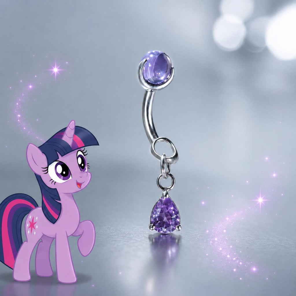 Twilight Sparkle Crystal Teardrop Curved Barbell in ASTM F136 Titanium
