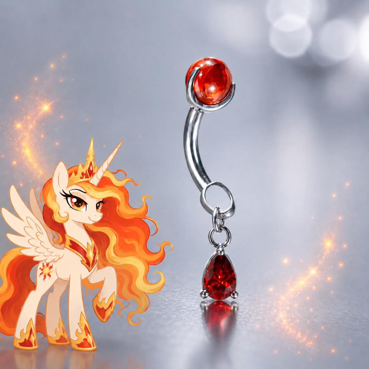 Princess Celestia Crystal Teardrop Curved Barbell in ASTM F136 Titanium