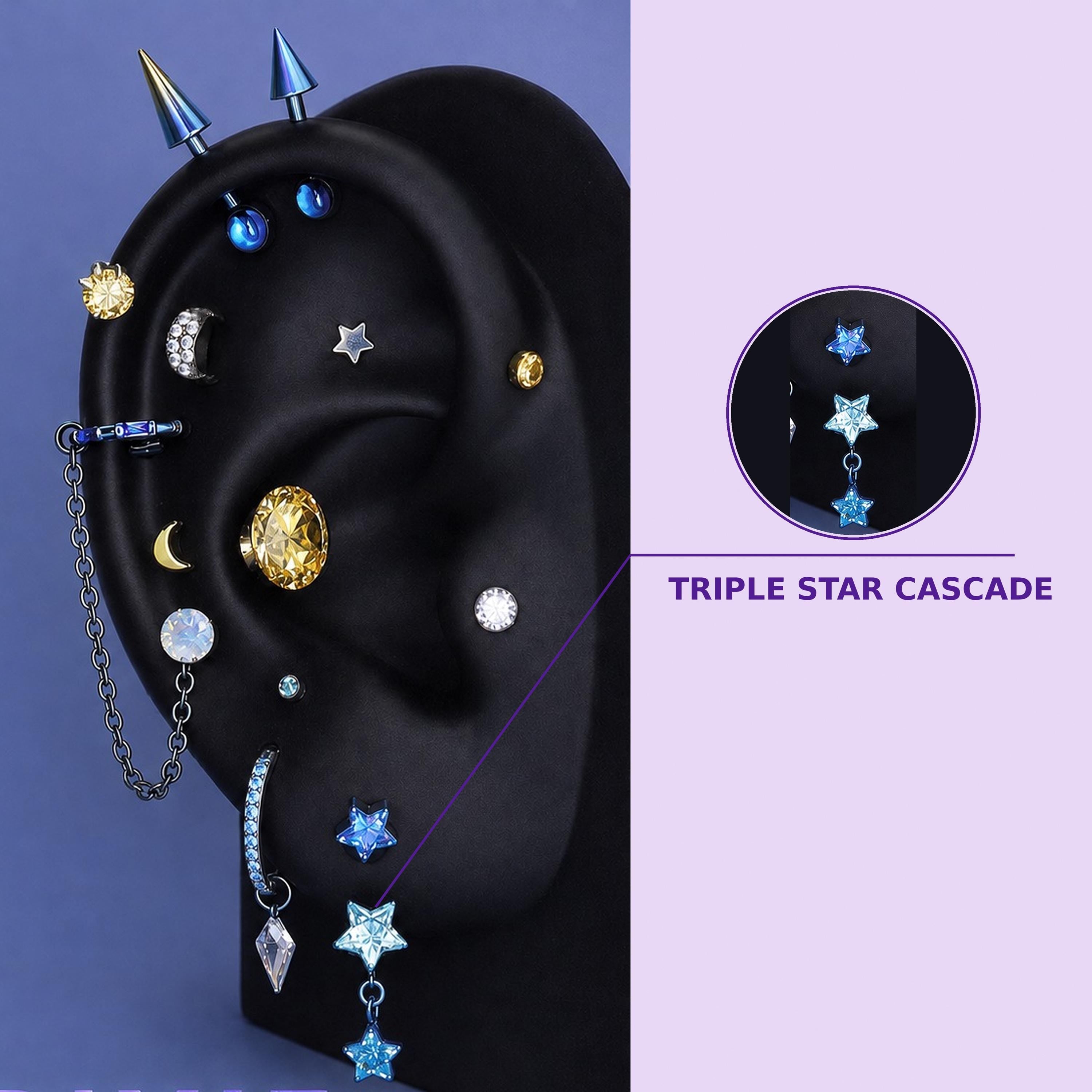 Triple Star Cascade Trixie Ear Stack in ASTM F136 Titanium
