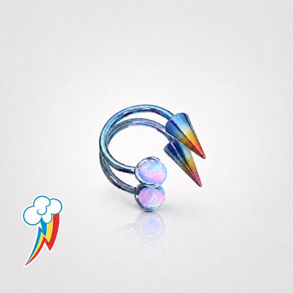 Titanium MLP Opal Spike Spiral Barbell | 16G Twister Ring - 11 Character Styles |  Helix Lip Cartilage Piercing Jewelry - product image 2