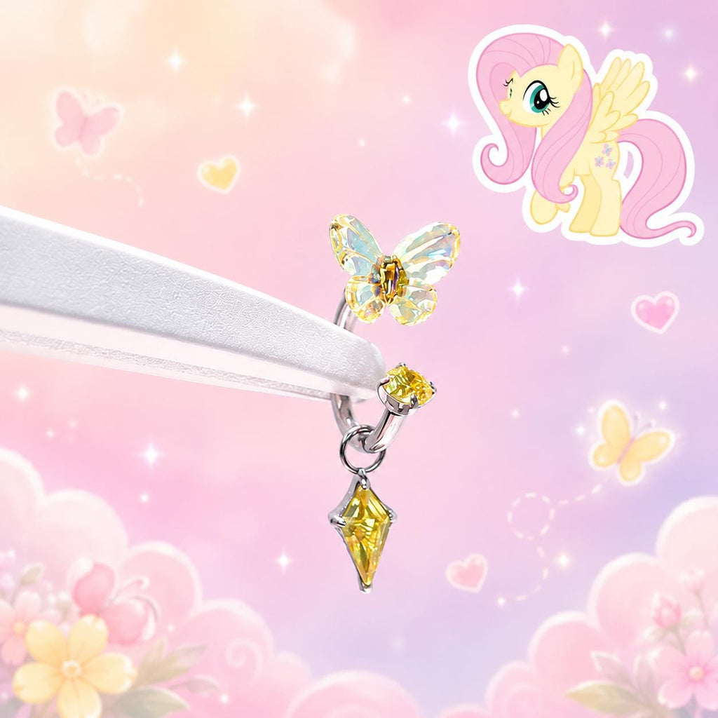 F136 Titanium Gradient Butterfly Horseshoe Ring | Pony C Ring Lip Cartilage Conch Helix Hoop | 8 Styles Kawaii Piercing - product image 3