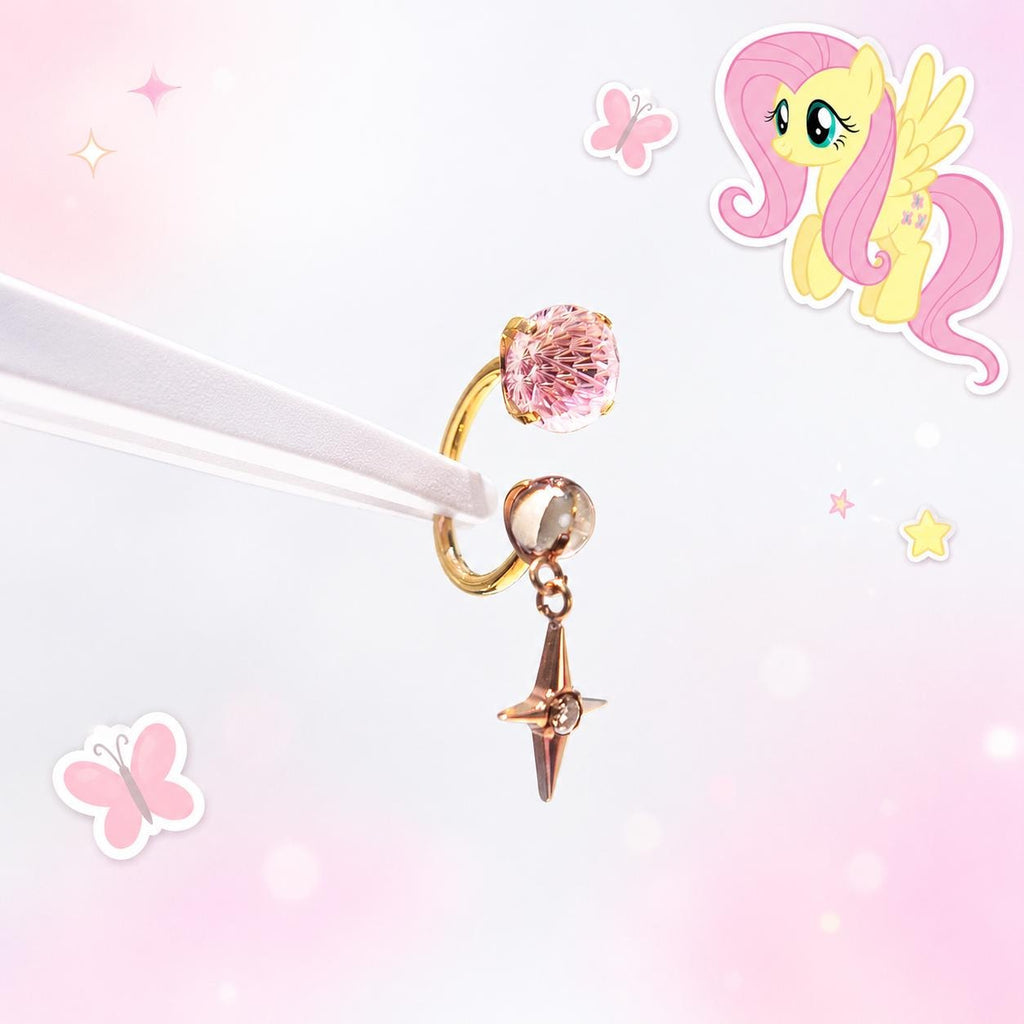 MLP F136 Titanium Four Point Star Horseshoe Ring | Pony Inspired Lip Cartilage Helix Hoop | Internally Threaded Kawaii Piercing - product image 7