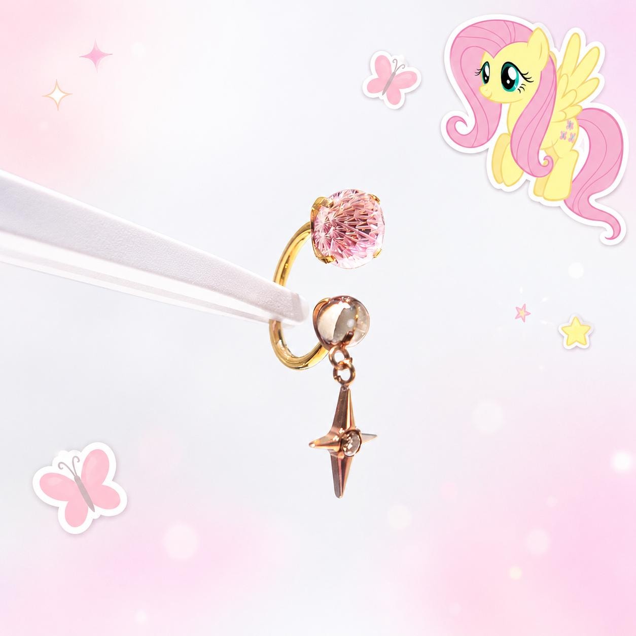 MLP F136 Titanium Four Point Star Horseshoe Ring | Pony Inspired Lip Cartilage Helix Hoop | Internally Threaded Kawaii Piercing - product image 7