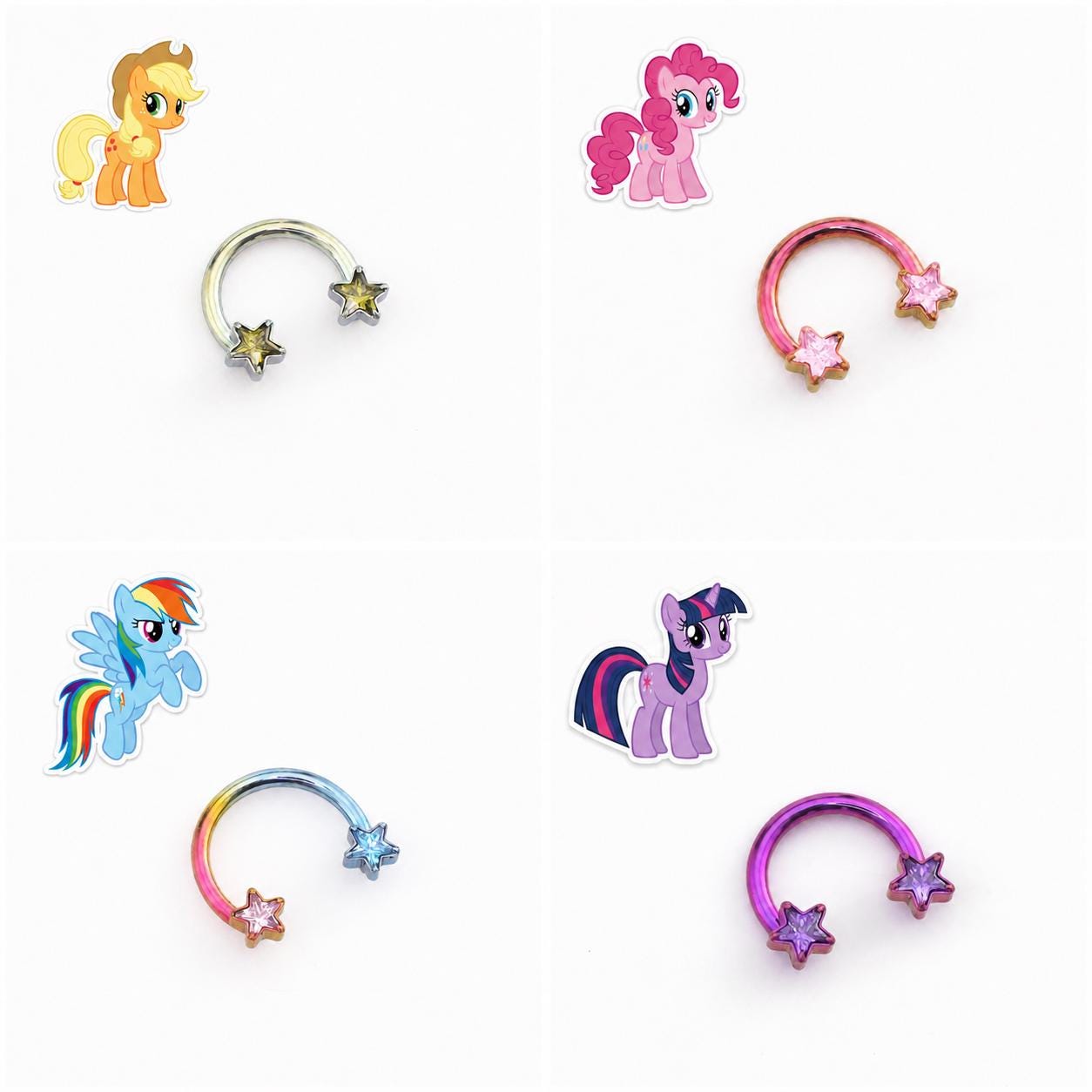 Titanium MLP Star Horseshoe Barbell | 16G Twister Ring | Applejack Pinkie Rainbow Twilight｜Septum Helix Lip Cartilage Piercing Jewelry Gift - product image 2