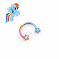 Titanium MLP Star Horseshoe Barbell | 16G Twister Ring | Applejack Pinkie Rainbow Twilight｜Septum Helix Lip Cartilage Piercing Jewelry Gift - product image 3