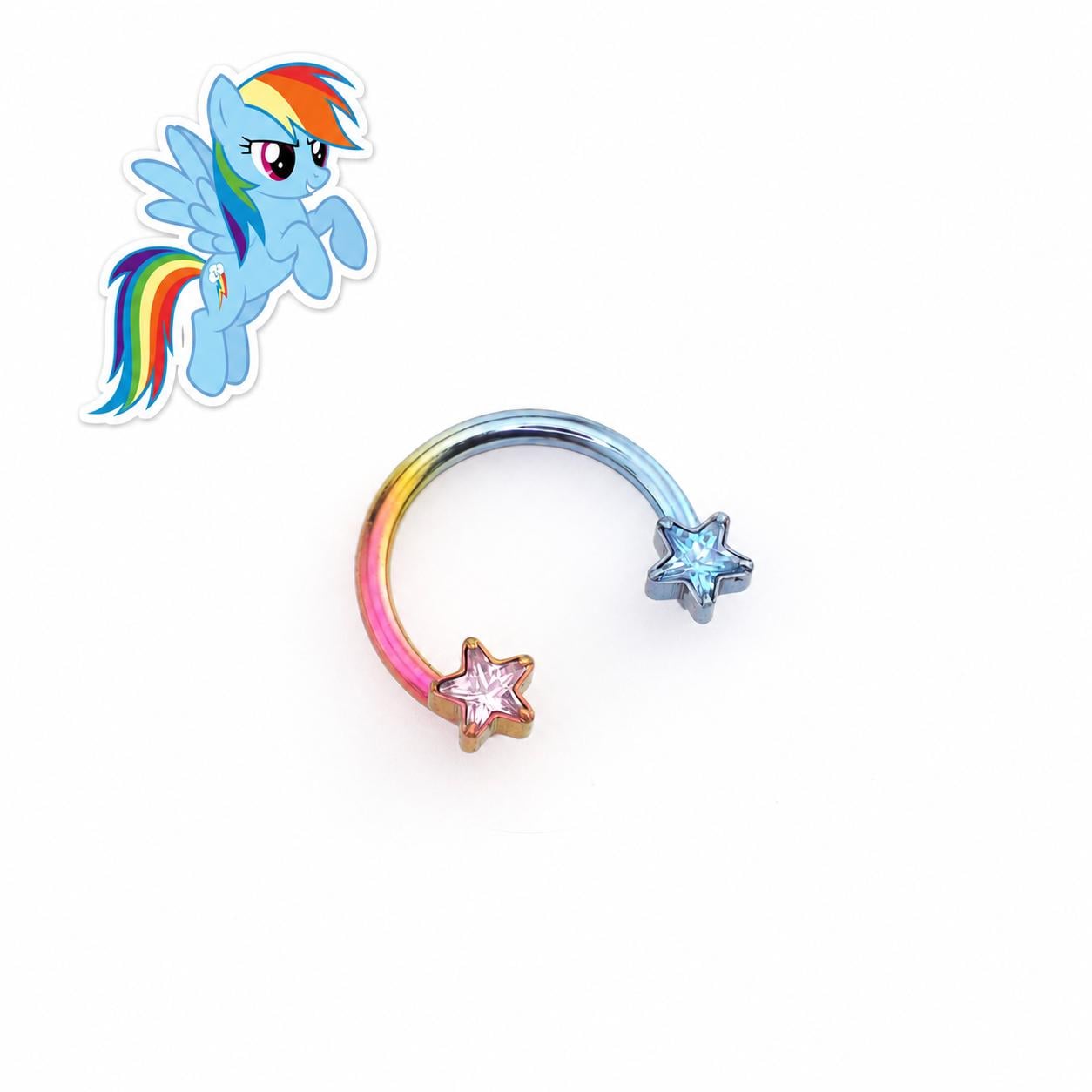 Titanium MLP Star Horseshoe Barbell | 16G Twister Ring | Applejack Pinkie Rainbow Twilight｜Septum Helix Lip Cartilage Piercing Jewelry Gift - product image 3