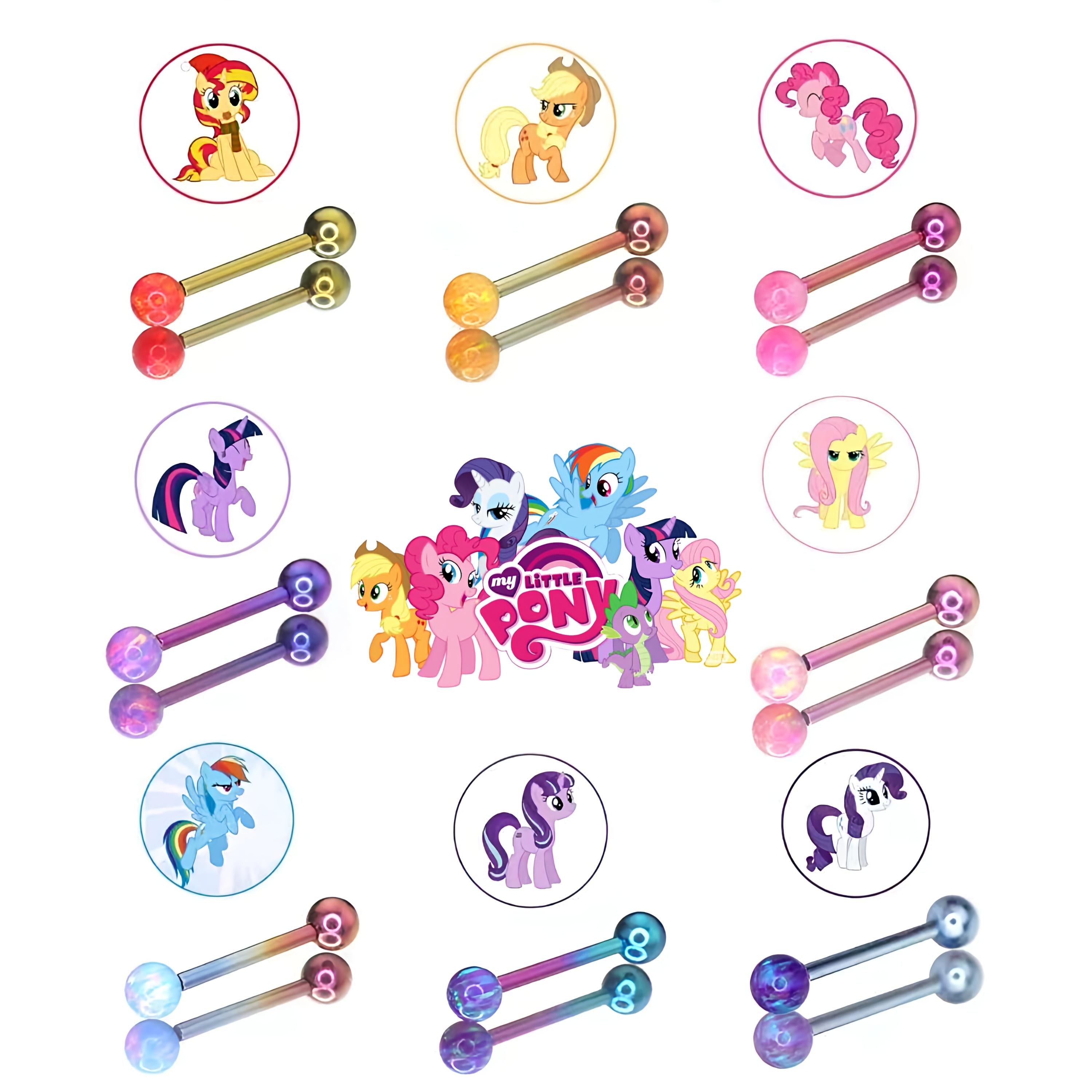 Titanium My Little Pony Inspired Tongue Ring | Opal Straight Barbell | Mane 6 Sunset Shimmer Starlight Glimmer Piercing | Kawaii Jewelry - product image 1