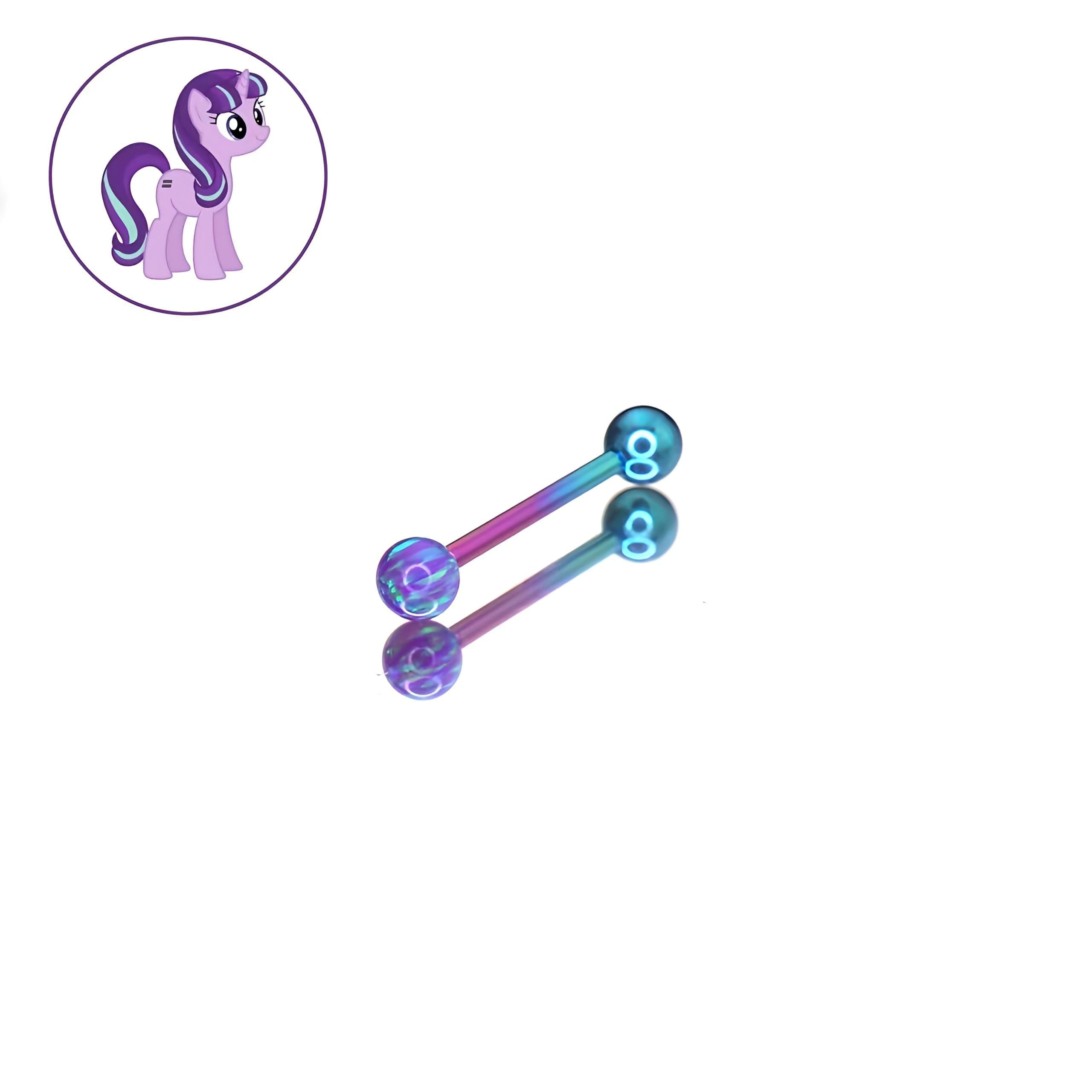 Titanium My Little Pony Inspired Tongue Ring | Opal Straight Barbell | Mane 6 Sunset Shimmer Starlight Glimmer Piercing | Kawaii Jewelry - product image 4