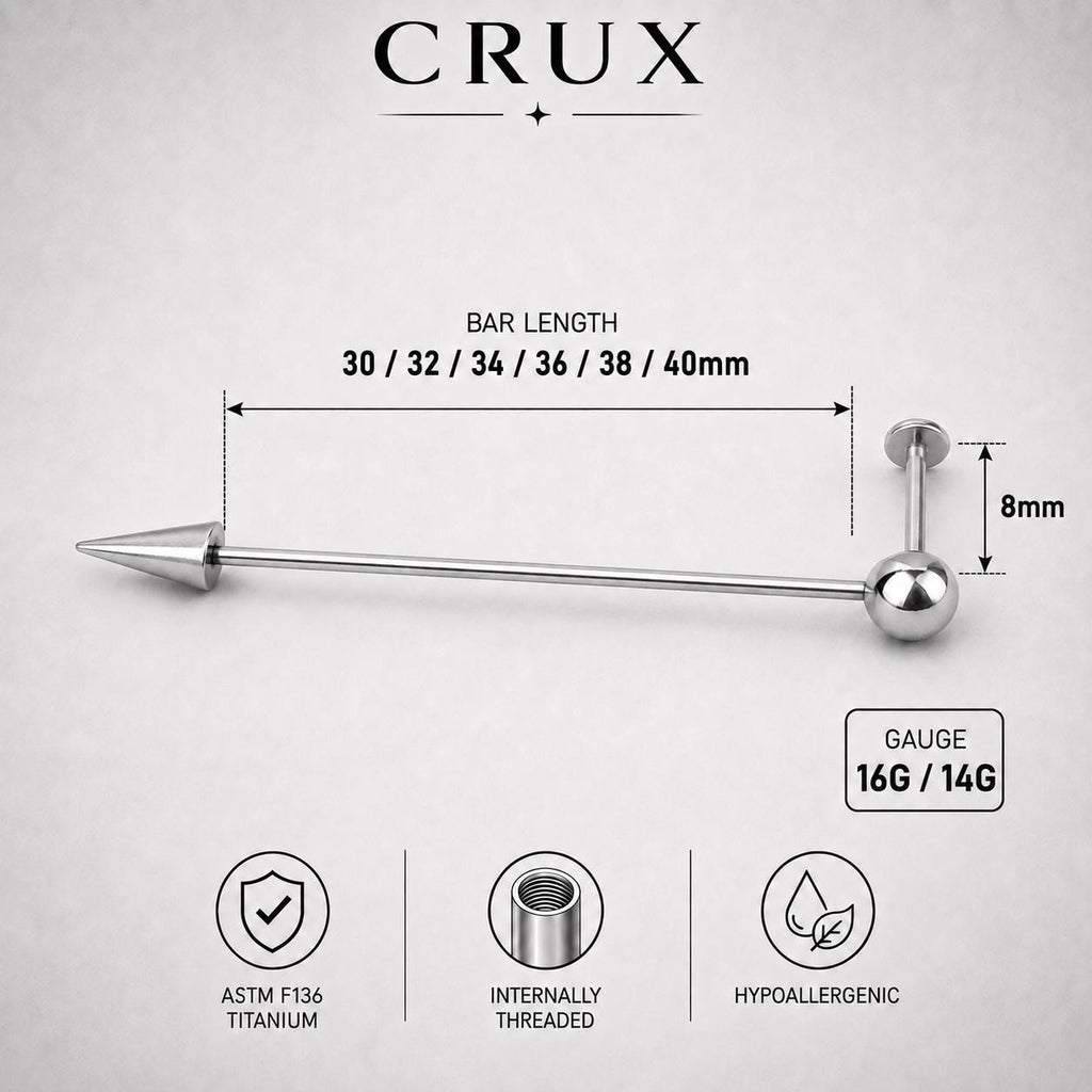Offset Geometric titanium industrial barbell, detail view 10