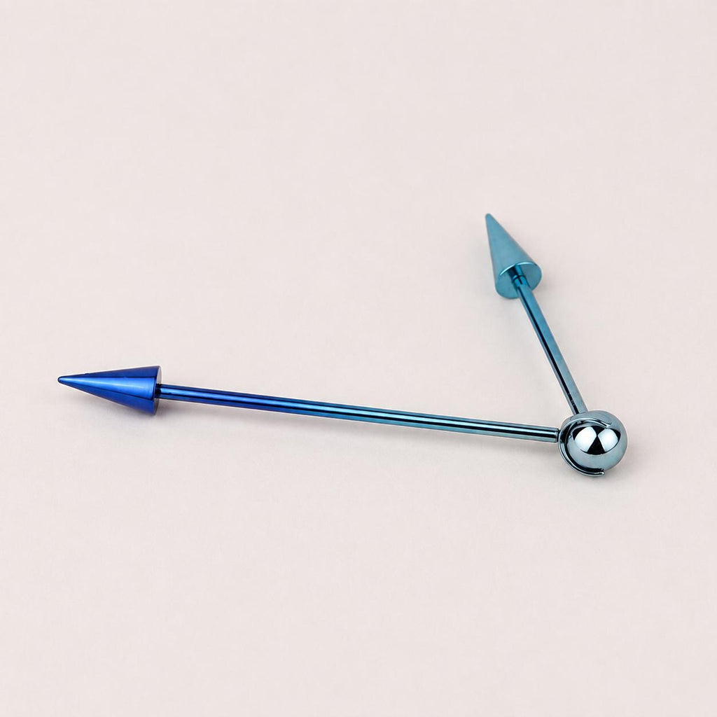 Offset Geometric titanium industrial barbell, detail view 5