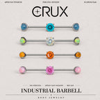 Opal Crystal titanium industrial barbell, front view