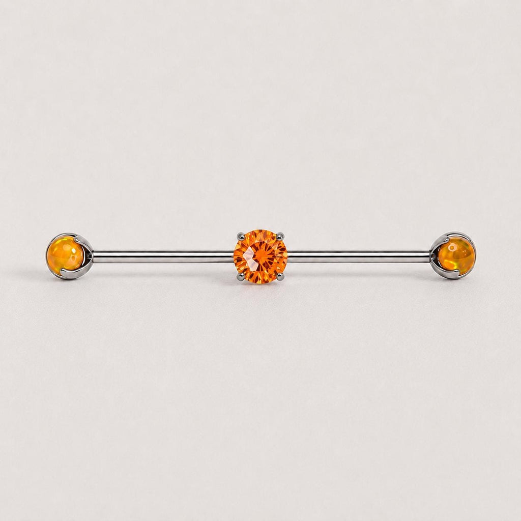 Opal Crystal titanium industrial barbell, detail view 10