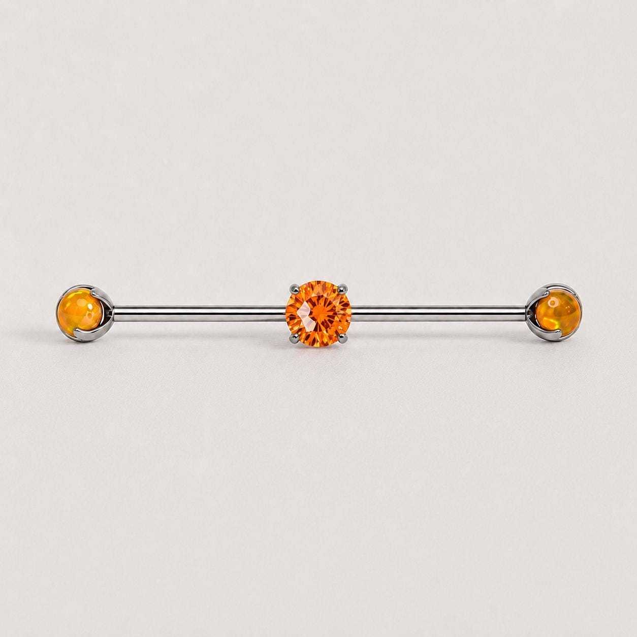 Opal Crystal titanium industrial barbell, detail view 10