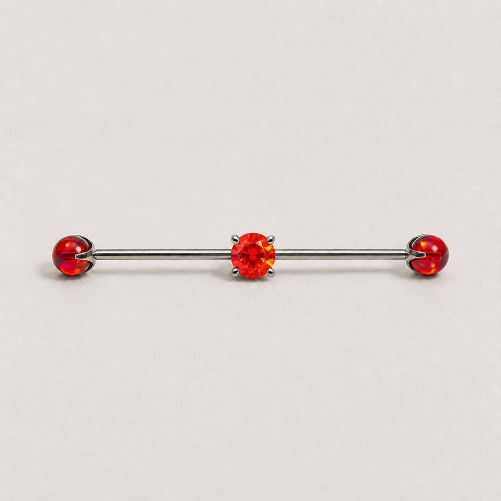 Opal Crystal titanium industrial barbell, detail view 3