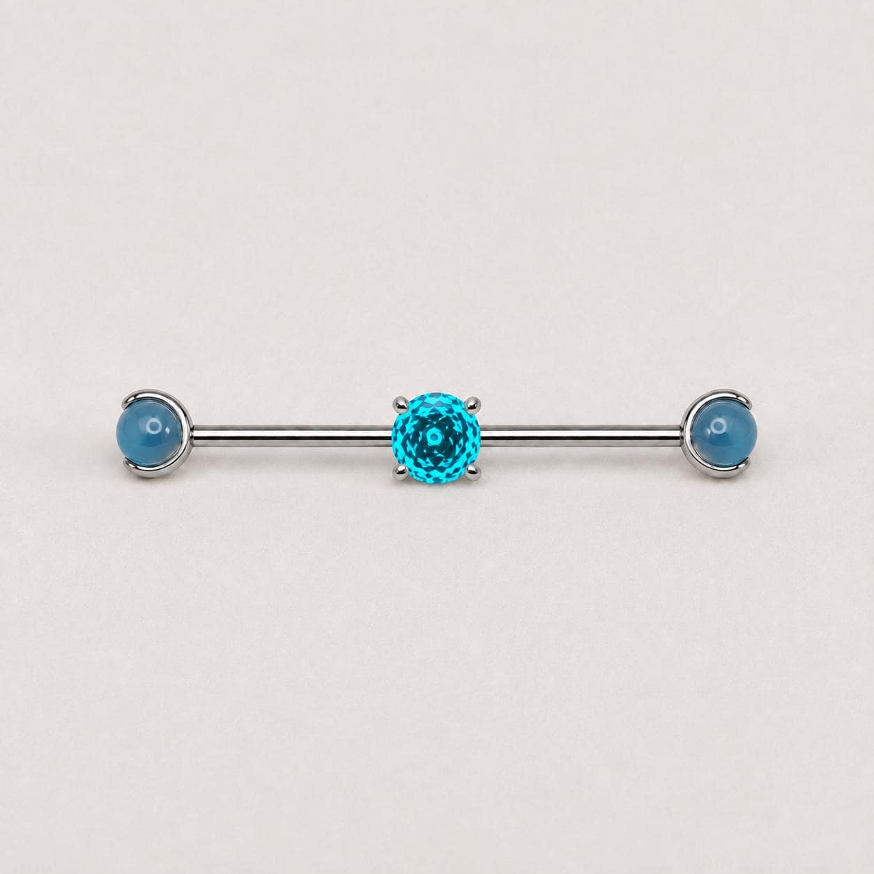 Opal Crystal titanium industrial barbell, detail view 4