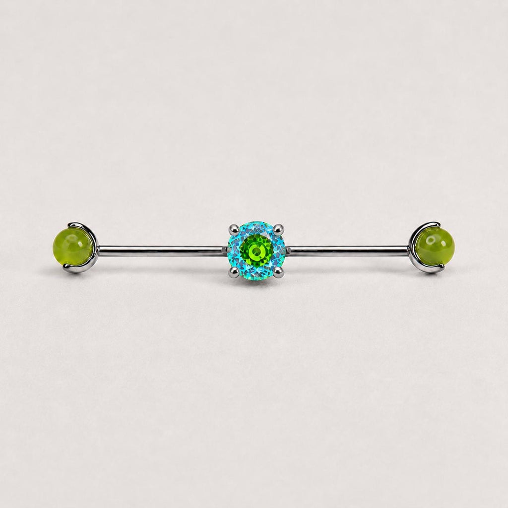 Opal Crystal titanium industrial barbell, detail view 5