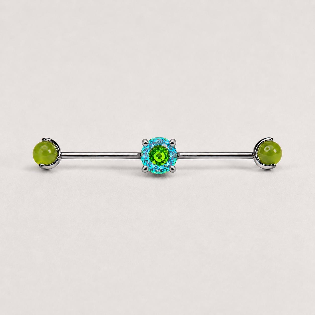 Opal Crystal titanium industrial barbell, detail view 5