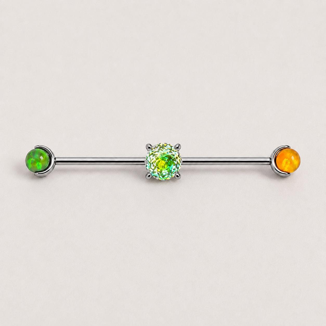 Opal Crystal titanium industrial barbell, detail view 6