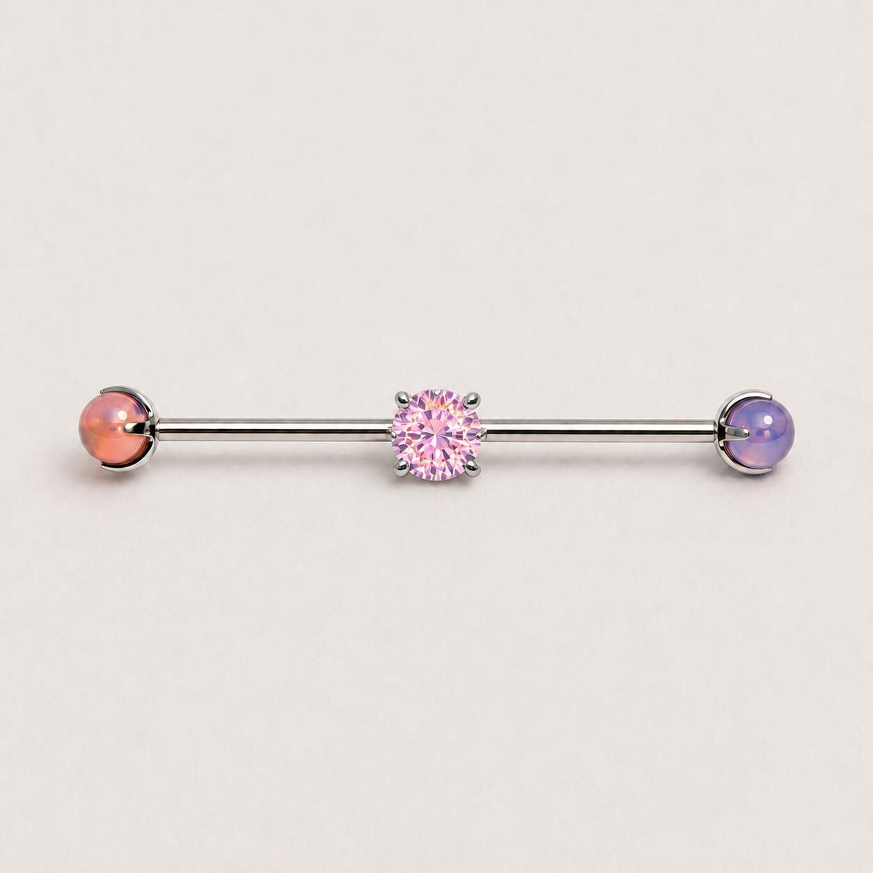 Opal Crystal titanium industrial barbell, detail view 7
