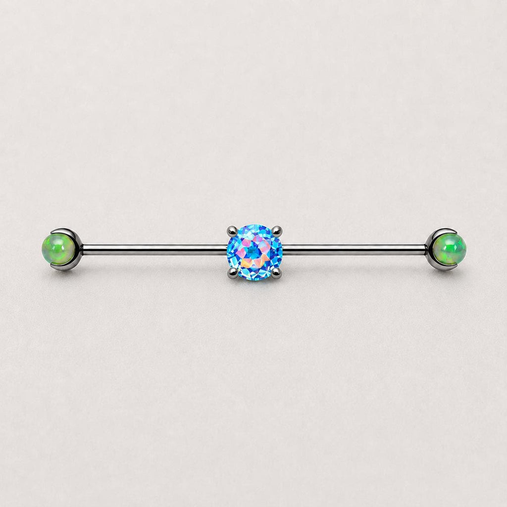 Opal Crystal titanium industrial barbell, detail view 8
