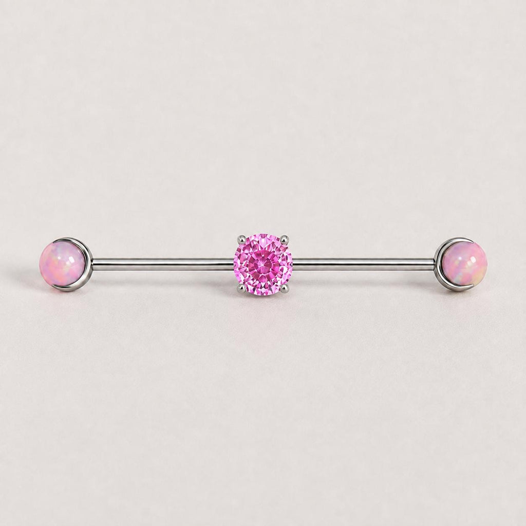 Opal Crystal titanium industrial barbell, detail view 9