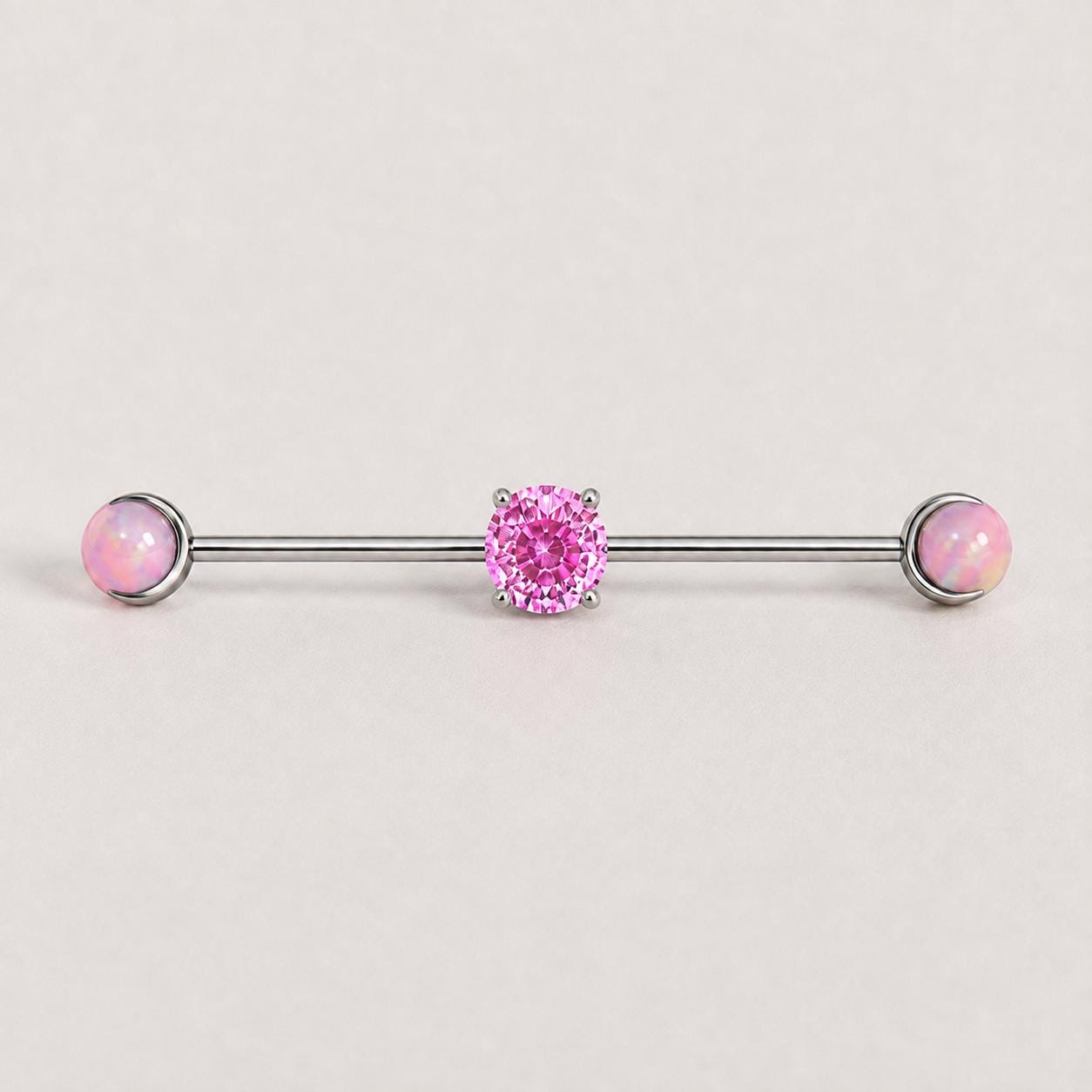 Opal Crystal titanium industrial barbell, detail view 9