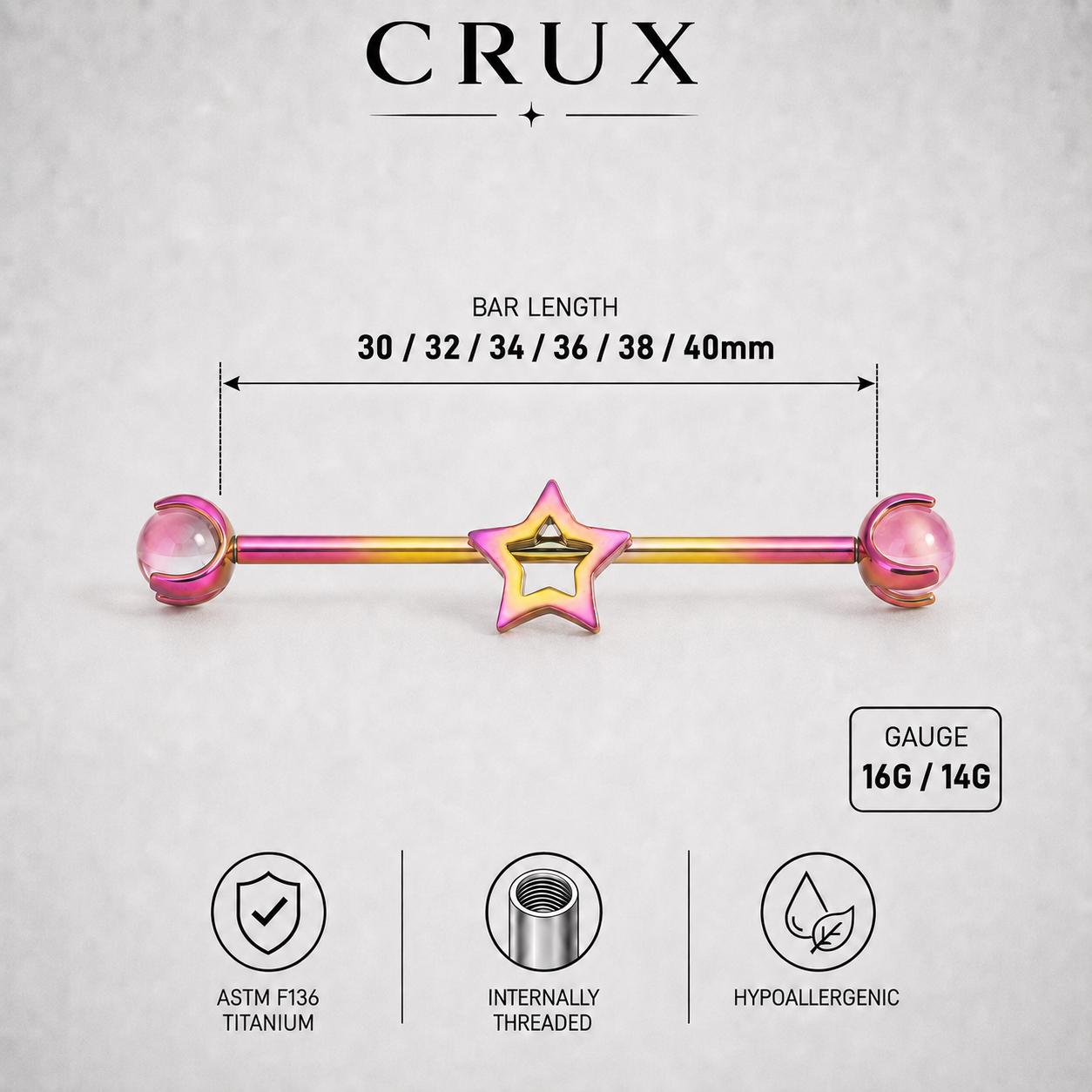 Open Star titanium industrial barbell, detail view 10