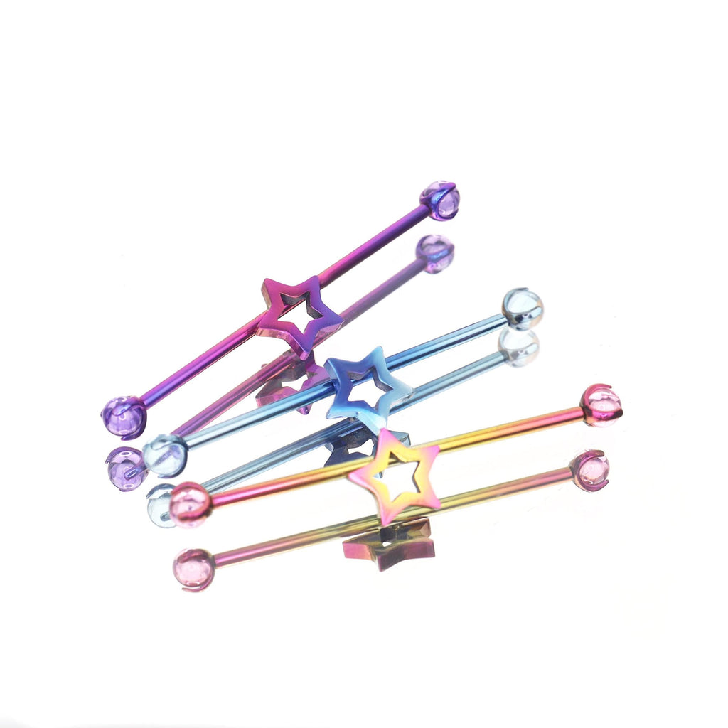 Open Star titanium industrial barbell, detail view 3