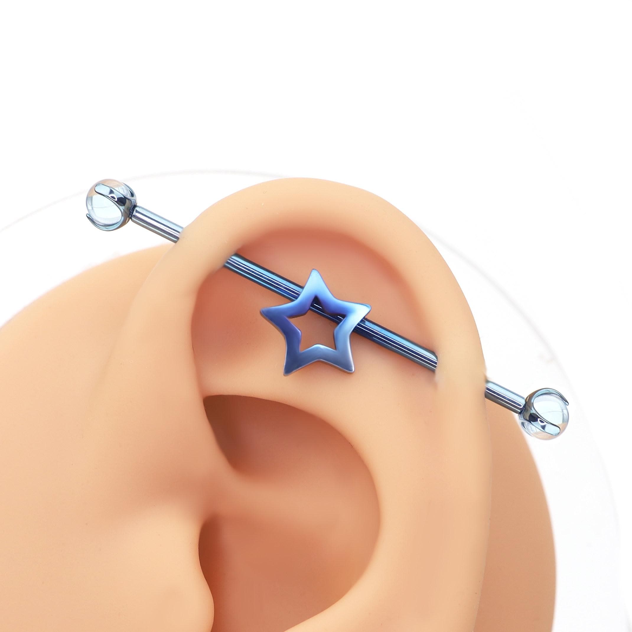 Open Star titanium industrial barbell, detail view 5