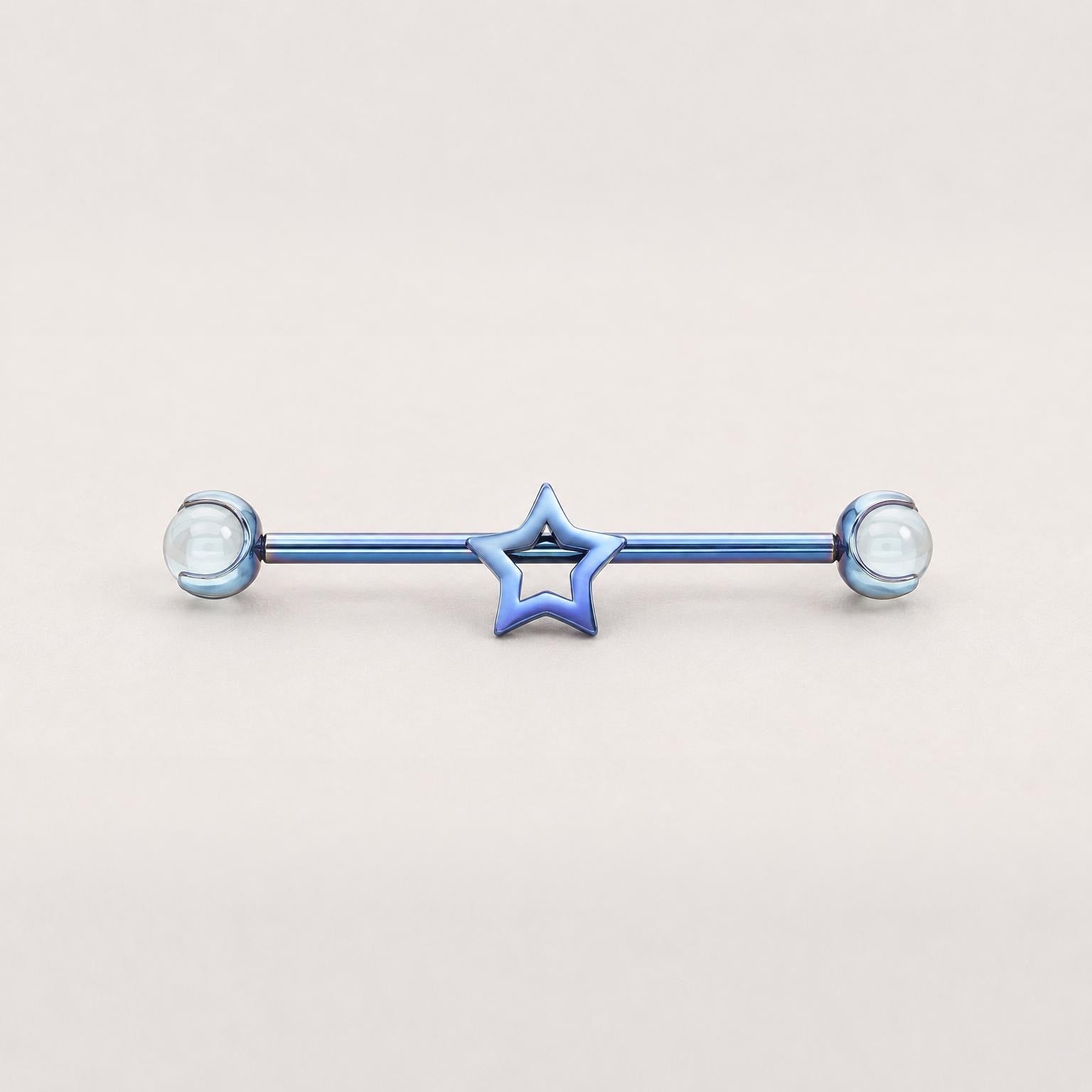 Open Star titanium industrial barbell, detail view 8